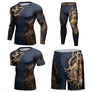 Conjunto de Camiseta Deportiva de Compresión para Hombre, Manga Larga y Pantalones Cortos, Impresión por Sublimación, Secado Rápido, Spandex, Poliéster, Ropa Deportiva - Product Image 5