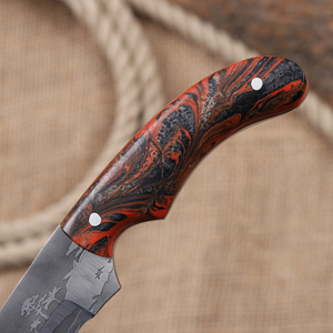 Couteau de chasse à lame fixe en acier 12c27, finition Acid Etch, pointe tombante, manche en résine de qualité industrielle, couteaux de chasse personnalisés OEM - Product Image 2