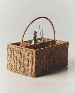 Panier porte-couverts rustique en rotin, tressé à la main, organisateur multi-compartiments pour buffet d'ambiance et cuisine - Product Image 1