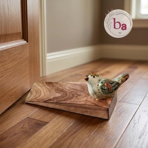 Butée de porte en bois et résine avec perles décoratives, motif oiseau en céramique, design traditionnel, aimantée, anti-bruit, pour la maison, le bureau, la chambre et le salon - Product Image 1