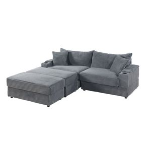 Divano Chaise Longue Profondo con 2 Cuscini Decorativi e Pouf per Soggiorno, Arredamento Confortevole - Product Image 6