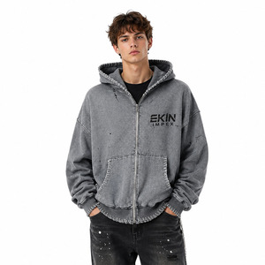 เสื้อฮู้ดซิปผู้ชายสีเทา Ekin Impex ทรงโอเวอร์ไซส์ ผ้าฝ้ายเฟรนช์เทอร์รี่ สวมใส่สบายๆ สำหรับฤดูใบไม้ร่วง - Product Image 1