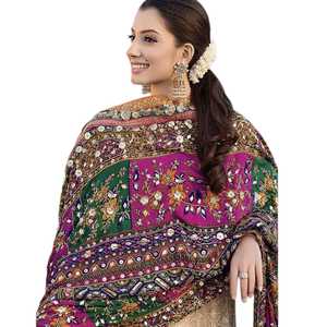 Designer Mirror Work <b>Shawl</b> for Women Elegant Silk <b>Shawls</b> Traditional Embroidered Bridal Festive Fashion <b>Wedding</b> For All Seasons - Product Image 1
