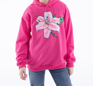 Sudadera con capucha para niñas, diseño moderno, estampado gráfico, forro polar extragrande, color rosa, transpirable, con logo personalizado - Product Image 1