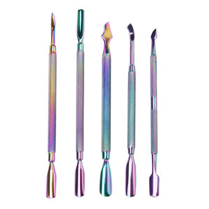 Dual-End Design Rainbow-Colored Stainless Steel Cuticle Pushers Manicures Pedicures Non-Slip Handle Tools - Product Image 3