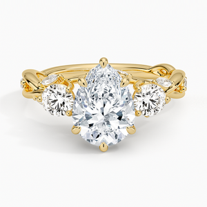 แหวนเพชรทรงลูกแพร์สามเม็ด แหวนเพชรทรงกลมและทรงมาร์คีส์ ทอง 14K 18K แหวนหมั้น Secret Garden - Product Image 1