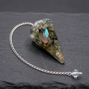 Haute qualité Labradorite Orgone pendule Style Feng Shui Agate cristal puces Chakra pierre pour la Protection EMF pierre précieuse maison - Product Image 2