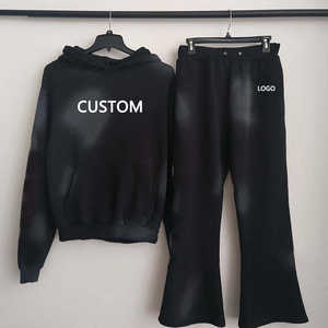 Survêtement personnalisé 340 GSM délavé à l'acide avec strass, coupe oversize, épais, impression sérigraphiée, sweat à capuche et pantalon large baggy - Product Image 5