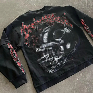 เสื้อยืดแขนยาวผู้ชายสไตล์วินเทจผ้าคอตตอน 100% แบบปรับแต่งได้ ทรงโอเวอร์ไซส์ หนานุ่มสองชั้น เป็นมิตรกับสิ่งแวดล้อม - Product Image 2