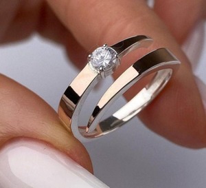 Elegant Round Cut White <b>Cz</b> Diamond <b>Ring</b> Four Prong Open Wrap Design Solid Gold Jewelry Special Event Wear Anniversary Gift - Product Image 2