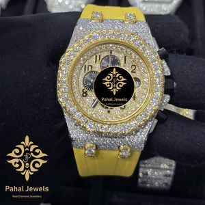 Reloj cronógrafo de cuarzo con esfera amarilla, bisel de circonita cúbica, cristal, correa de silicona, diamantes incrustados, moda de lujo - Product Image 5