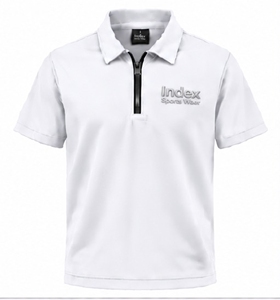 Camiseta Polo Deportiva Blanca de Manga Corta con Cierre para Hombre, Marca Index Sports Wear, Logotipo Bordado, Tejido de Punto de Secado Rápido, Estilo Deportivo - Product Image 1