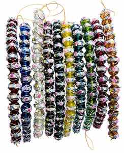 Handmade 12mm Blue Wedding Cake Glass Beads with Silver Swirl & Pink Floral Design | Lampwork Glass Beads Jewelry Making - Product Image 6