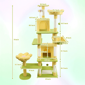 Árbol para Gatos Amarillo Grande de 71 Pulgadas con Cojín de Flores Extraíble y Hamaca, Casa y Mueble para Mascotas - Product Image 5