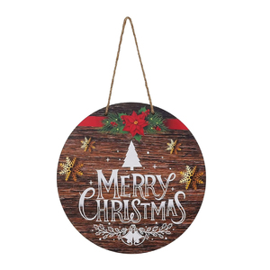 Letrero Colgante de Madera de Navidad, Corona Redonda Rústica Marrón Decorada con Copo de Nieve y Flor de Pascua Roja, Decoración Festiva Perfecta para Puerta - Product Image 1