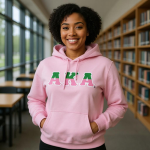 Sudadera con Capucha de Dos Tonos con Letras AKA, Sudadera de Felpa Premium, Ropa Personalizada para Hermandades Griegas, Color Rosa Claro y Verde para Mujer - Product Image 6