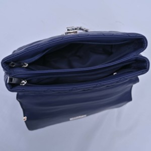 Sac à bandoulière en cuir PU matelassé bleu marine avec motif losanges, doublure en polyester, chaîne de perles, style féminin, fermeture à fermoir pour femme - Product Image 2