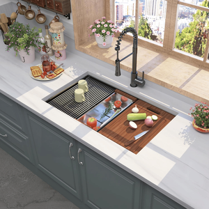 Lavello da cucina sottopiano in acciaio inox calibro 16, fatto a mano, 81x48 cm, nero gunmetal, con 32 fori per rubinetti - Product Image 2
