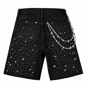 Shorts en jean pour homme ornés de diamants 2026 – Shorts en jean de luxe de créateur, mode streetwear - Product Image 2