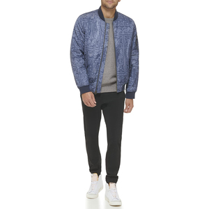 Blouson bomber pour homme, imprimé paisley bleu, coupe classique, fermeture éclair, vêtement décontracté pour l'automne - Product Image 2