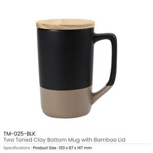 Two-Toned <b>Ceramic</b> <b>Mugs</b> with Clay Bottom and Bamboo <b>Lid</b> Premium <b>Ceramics</b> Product - Product Image 5