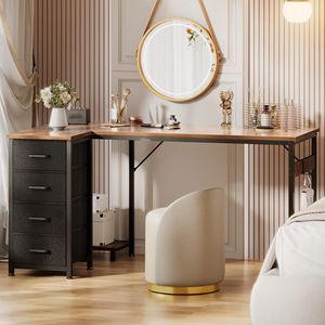 48 Inch Computer Desk with 4 Fabric Drawers Home Office Writing Desk with Side Hook Study <b>Work</b> <b>Table</b> - Product Image 3