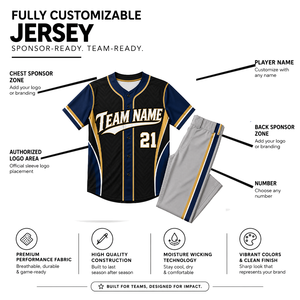 Ensemble d'uniformes de baseball personnalisés pour hommes adultes, manches courtes, 100% polyester, évacuation de l'humidité, impression par sublimation, nom de l'équipe 21 - Product Image 5