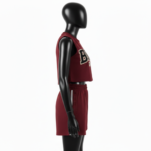 Women Sleeveless Crop <b>Top</b> Shorts Set Soft Cotton Rich Fleece <b>Maroon</b> Contrast Panel Patch Logo 100% Cotton Crop <b>Top</b> & Shorts Set - Product Image 3