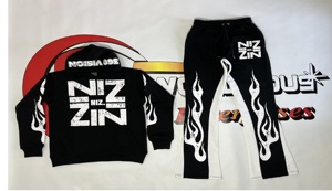 ชุดเซ็ตสเวตสูทผ้าคอตตอนหนาน้ำหนักมาก พิมพ์ลายสกรีนตามสั่ง กางเกงขาบาน เสื้อฮู้ดดี้ ชุดวอร์มสำหรับผู้ชาย - Product Image 3