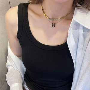 Women Eco-Friendly <b>Viscose</b> Knitted Scoop Neck Tank <b>Top</b> Solid Black Casual Sleeveless Short Crop Fitness 180g - Product Image 3