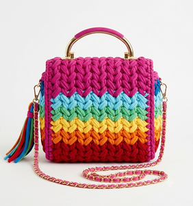 Bolso de hombro de ganchillo para mujer, hecho a mano, con cierre de giro y correa de cadena, para uso casual, fiestas y bodas - Product Image 4