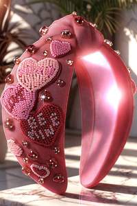 Serre-tête brodé à la main avec perles géométriques et motif œil porte-bonheur, en tissu pêche noué, pour femme, style turban, accessoire de mode pour la tête - Product Image 2