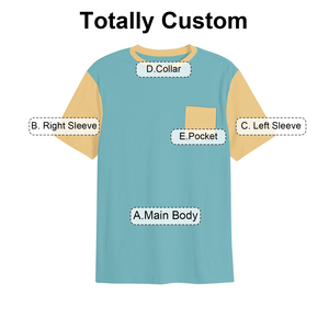 Men's Light Blue <b>Raglan</b> Sleeve T-Shirt With Beige Contrast Trim And Chest Pocket Regular Fit Casual O-Neck Knitted <b>Top</b> - Product Image 3