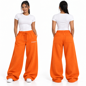 Pantalones Cargo de Felpa Personalizados para Mujer, Color Morado, Pierna Ancha, Cintura Media, Cordón Elástico, Corte Regular, Largos, Estilo Urbano - Product Image 6