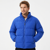 Blouson matelassé unisexe en toile bleue, col montant, fermeture éclair, imperméable, coupe-vent, polyester standard, hiver, décontracté, devant