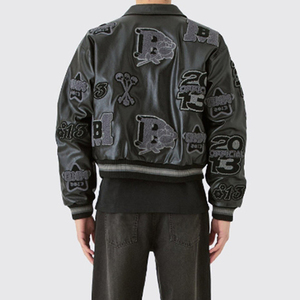 Blouson universitaire personnalisé pour homme, hiver, col montant, logo frontal, patch en laine, cuir et chenille, design personnalisé haut de gamme - Product Image 4