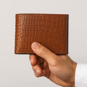 Portefeuille homme WRIZA de luxe, en cuir véritable texturé, motif reptile, blocage RFID, design fin, qualité export en gros - Product Image 2