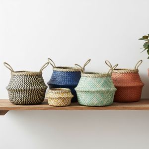 <b>Woven</b> Storage <b>Basket</b> Handwoven Water Hyacinth Belly <b>Basket</b> with Handles Eco Friendly Organizer for Home Decor Laundry Storage - Product Image 4