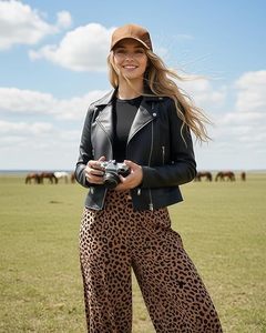 OEM Women's Jacket Leather Sample Support Factory Wholesale Women's Long PU Leather Jacket European and American Printed - Product Image 5