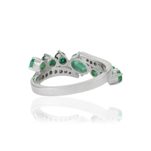 Bague fine de haute qualité, tendance, à motif floral, style bypass, en émeraude naturelle et diamant, pour femmes - Product Image 6