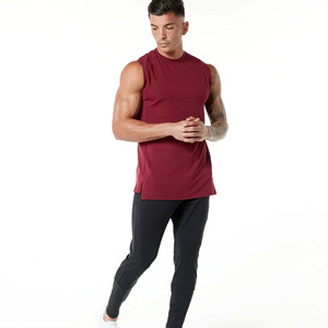 Men's Maroon Sleeveless Breathable 240g Cotton Bamboo Fiber Knitted Tank Top Crew Neck Solid Color Casual Fit Front Logo - Product Image 3
