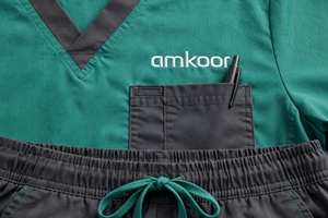 Ensemble de blouses médicales vertes unisexes Amkoor en polyester respirant, tenue de travail pour adultes, détection d'aiguilles, service OEM - Product Image 6
