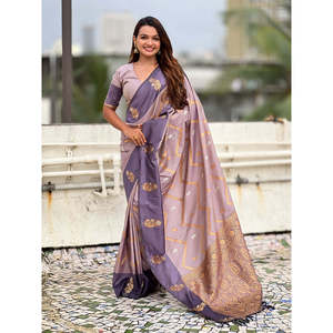 Elite Weaves Lavender Soft Silk Dusty Concept Zig Zag Zari Woven Saree Elegant <b>Club</b> <b>Dresses</b> - Product Image 6