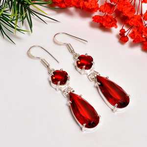 Pendientes colgantes de plata de ley con granate rojo Nikhil Gems NG-033, modernos, con certificación de tercera parte, piedra de nacimiento de enero - Product Image 5