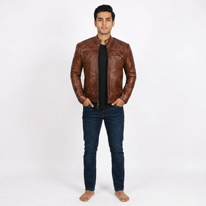 Mens Winter Genuine Leather Vintage Breathable Hooded <b>Slim</b> <b>Fit</b> Windbreaker <b>Jacket</b> - Product Image 1