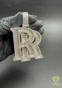 Pendentif personnalisé « RR » serti de diamants Moissanite, collier Hip Hop, bijoux scintillants, cadeau - Product Image 2
