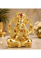 Idole de Ganesh Pagdi Premium Plaqué Or 24K Fait Main Durable Spirituel Mariage Anniversaire Diwali Décoration Minimaliste Maison Salon