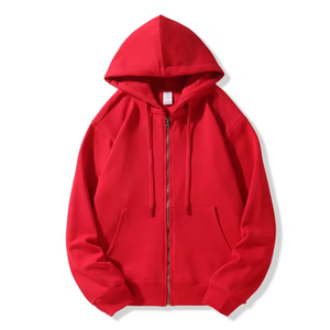Sudadera con capucha y cremallera para hombre, talla grande, color naranja, con logo personalizado, estilo casual, tejida, para otoño. - Product Image 3