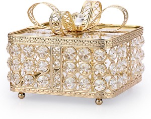 Elegant Glass Storage Box Metal Frame for Jewelry and Keepsakes Transparent Jewelry <b>Display</b> <b>Case</b> with Gold Metal Finish - Product Image 1