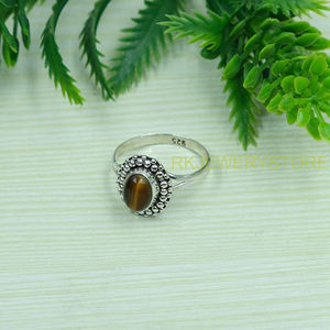 Bague en argent sterling 925 avec pierre œil de tigre pour femme, bague ovale en cabochon brun naturel, bijou artisanal de créateur, bijou statement pour elle - Product Image 3
